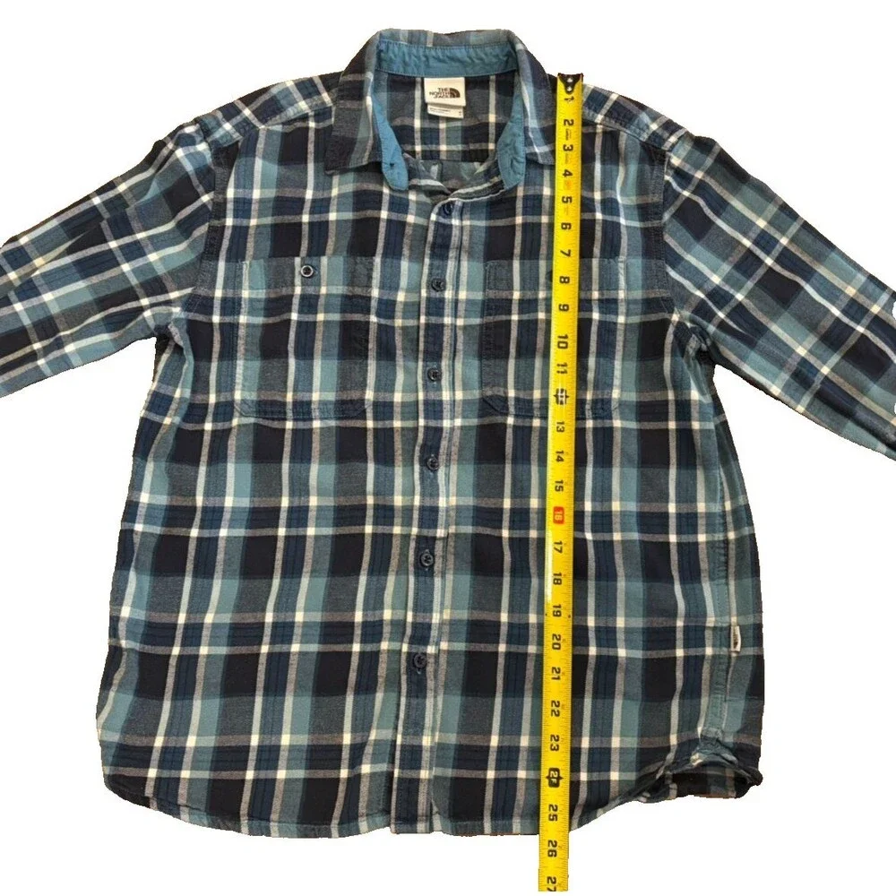 The North Face Shirt Men's Medium Blue Flannel Plaid Long Sleeve Button Front
